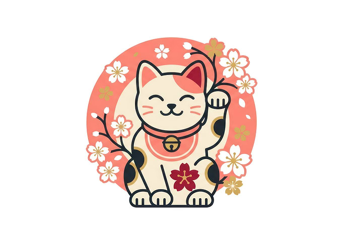 Cute Maneki Neko with Cherry Blossoms