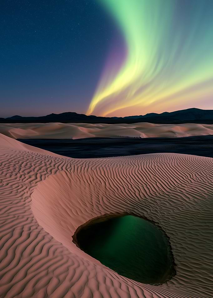 Aurora Borealis Over Desert Sand Dunes