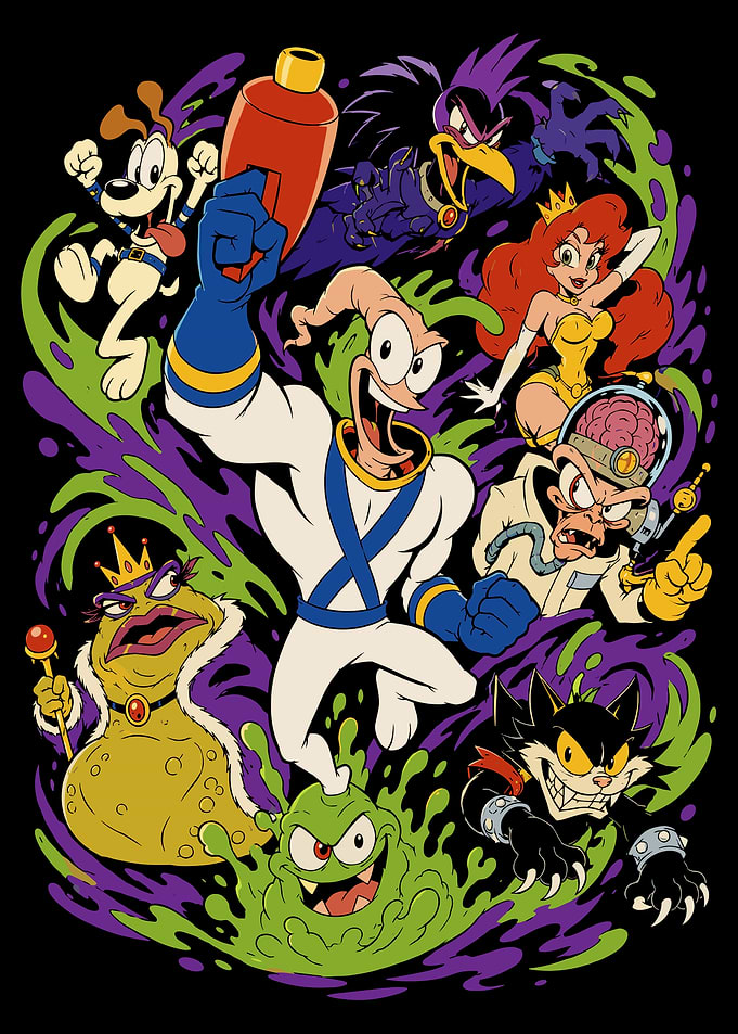 Earthworm Jim Character Ensemble Illustration