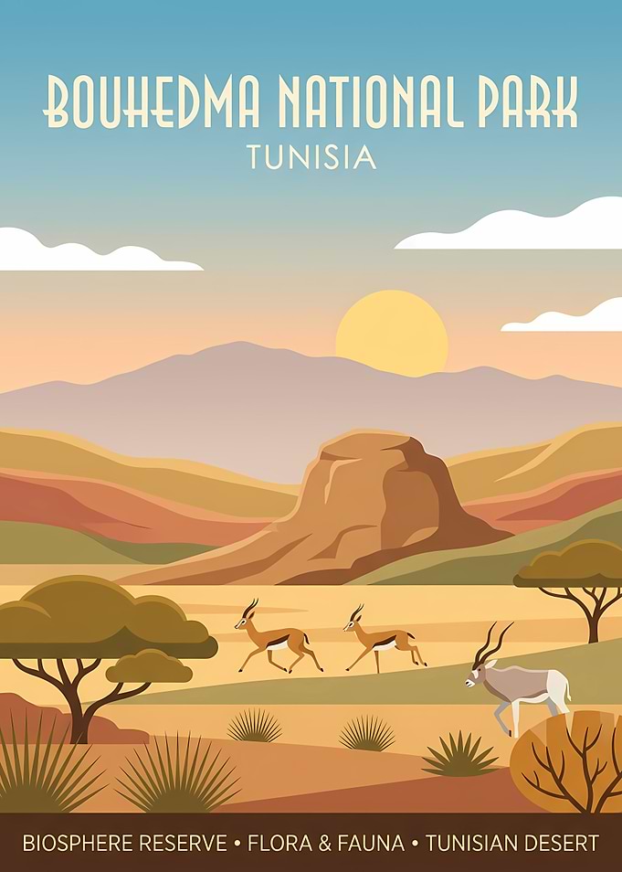 Bouhedma National Park Tunisia Travel Poster