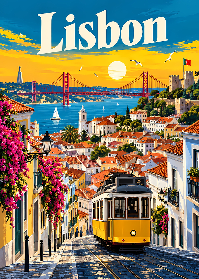 Lisbon Travel Poster with Tram