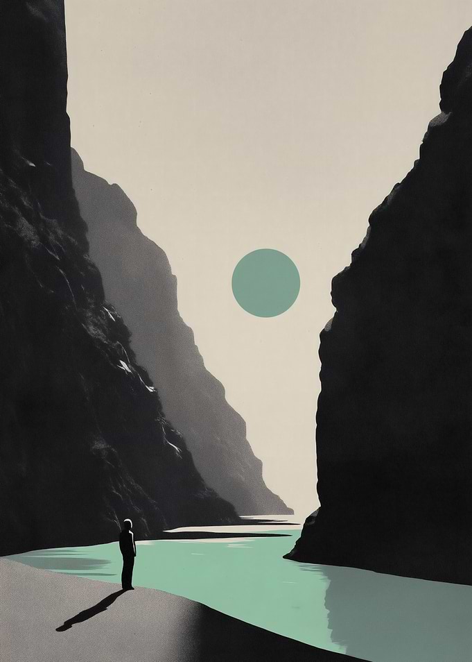 Lone Figure in a Turquoise River Canyon