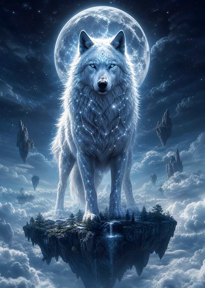 Celestial Wolf on Floating Island