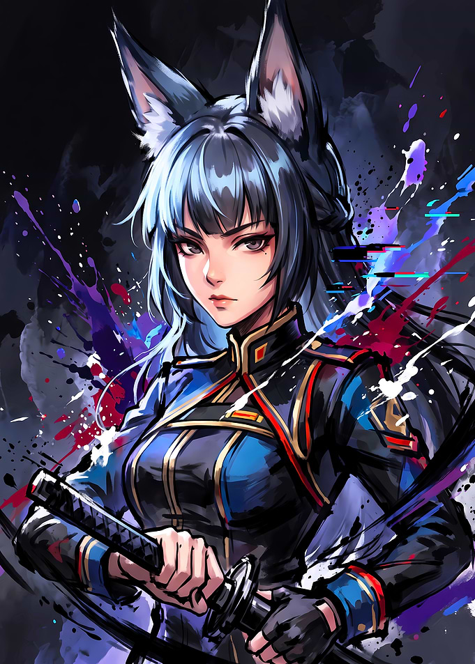 Anime Wolf Girl Warrior with Katana