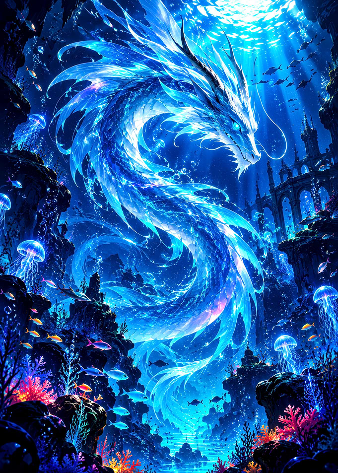 Majestic Blue Underwater Dragon