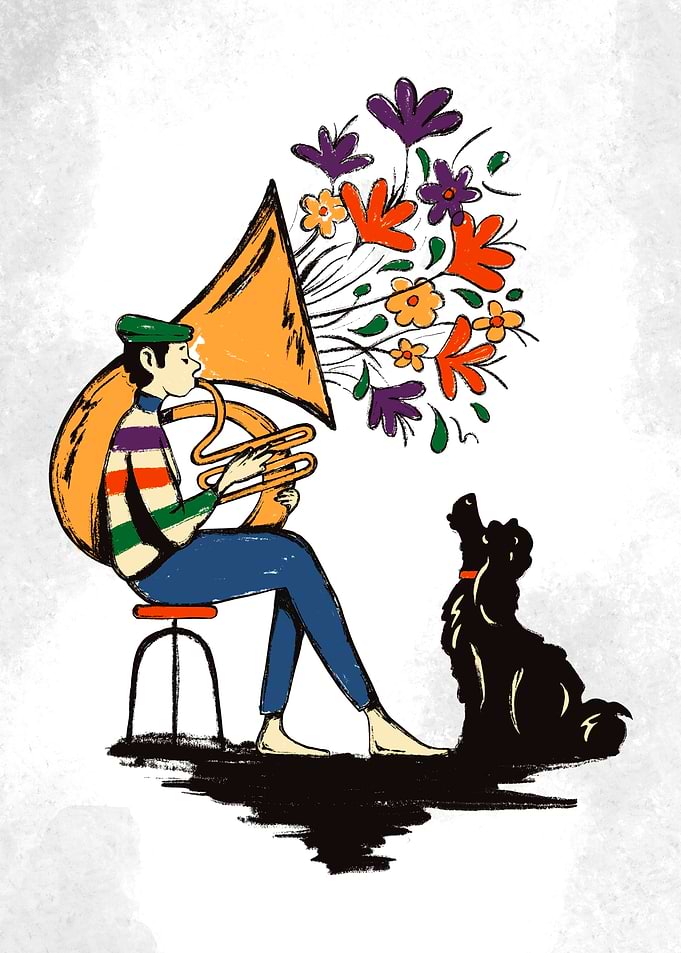 Musician Playing Flowers from Tuba