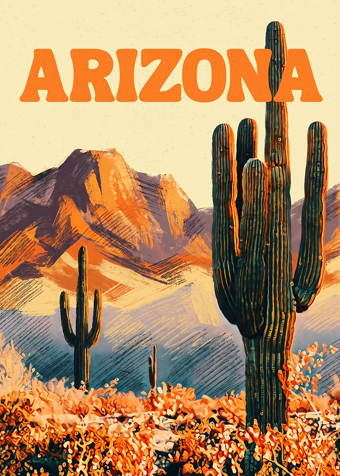 Saguaro Cactus Arizona Desert Vintage Travel Poster