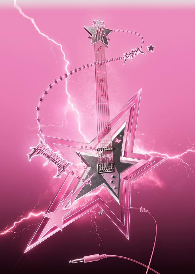 Pink Star Electric Guitar Art
