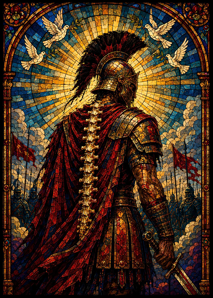 Stained Glass Roman Centurion Warrior