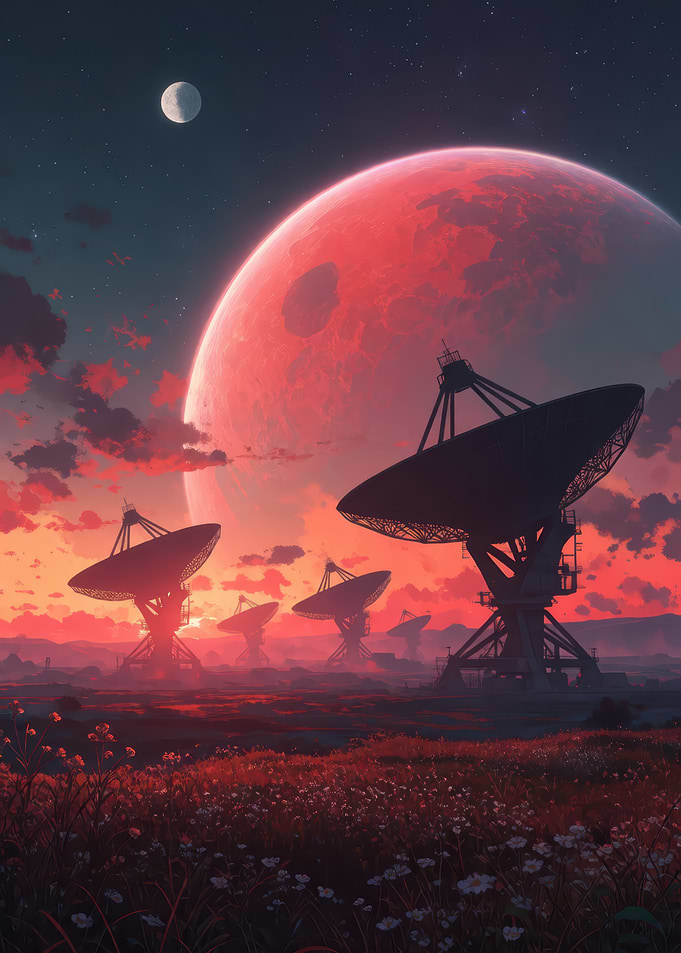 Satellite Dishes Under Red Planet Sky