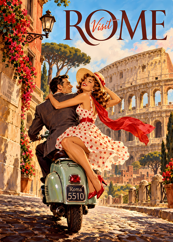 Vintage Style Visit Rome Travel Poster