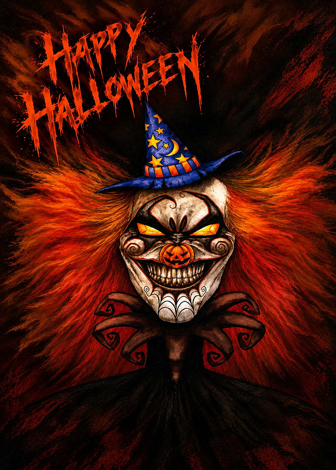 Spooky Halloween Clown Illustration