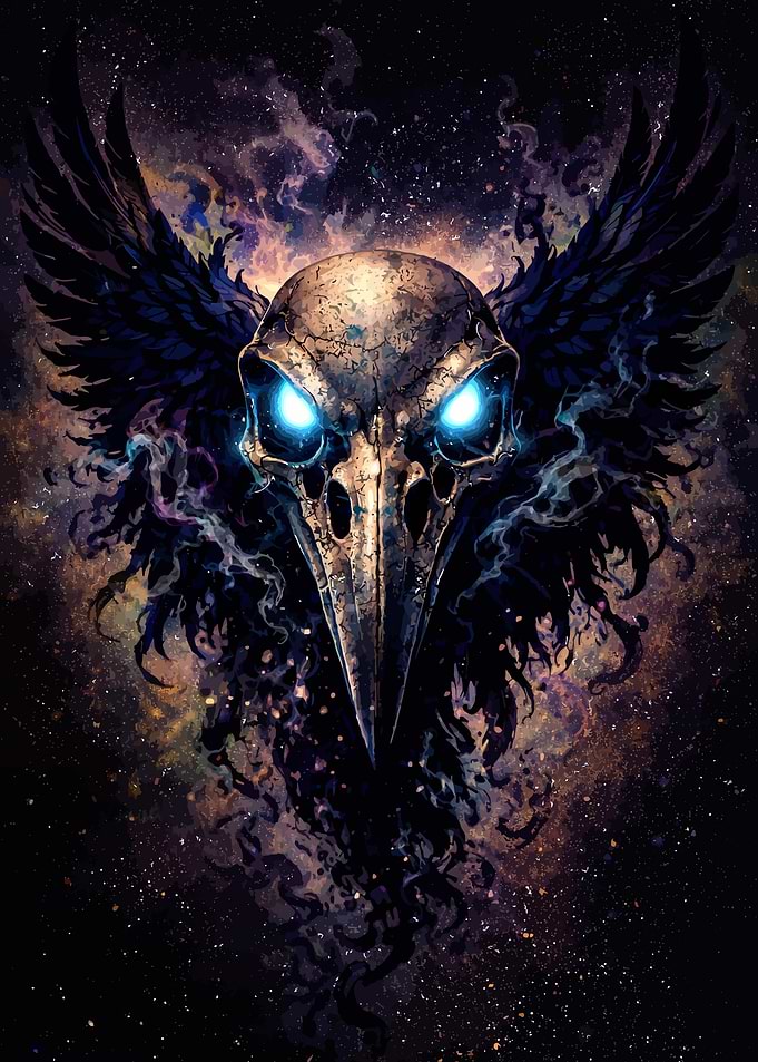 Cosmic Raven Skull Fantasy Art