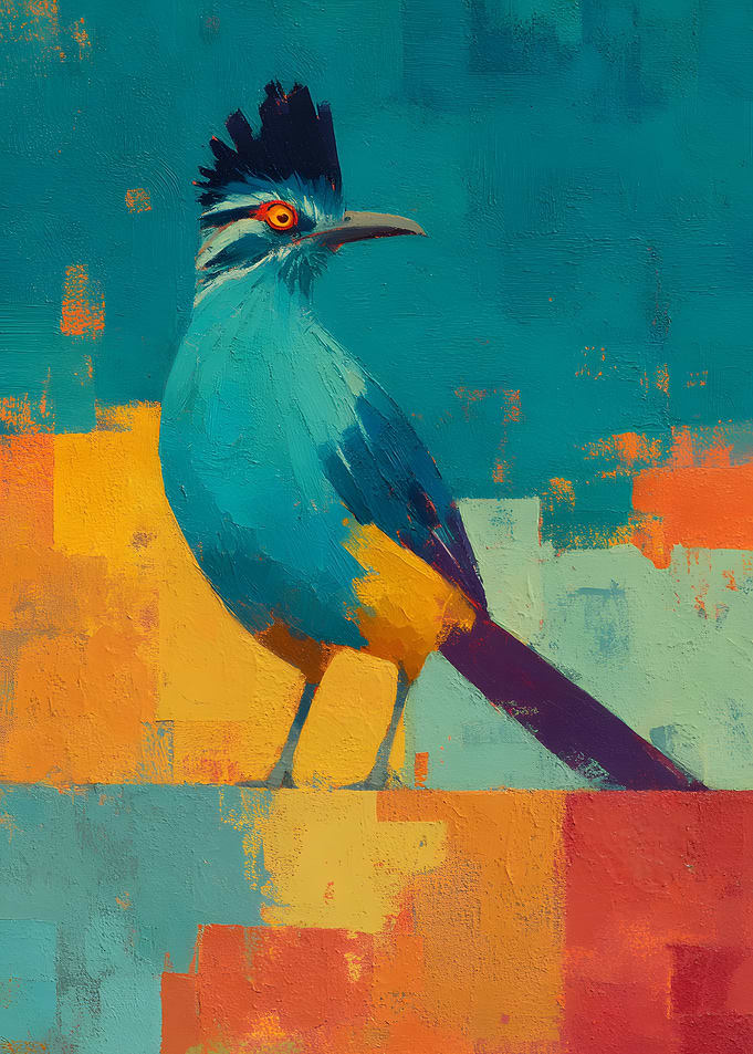 Abstract Painted Greater Roadrunner Bird Portrait