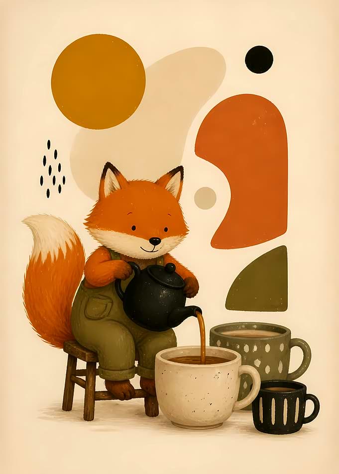Cute Fox Pouring Tea Illustration