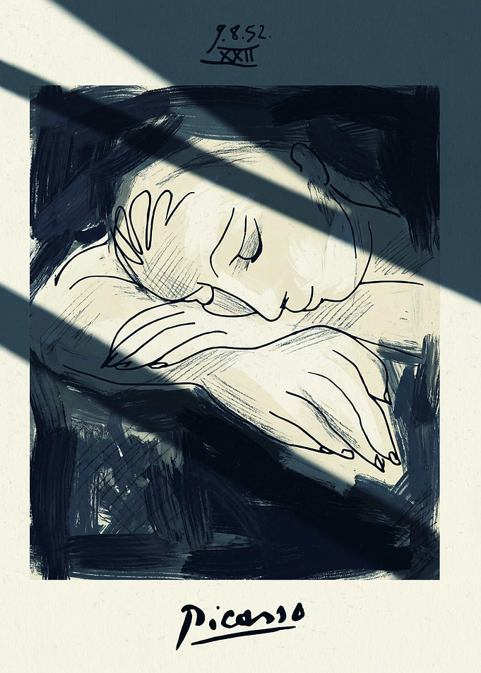 Sleeping Woman Picasso Art Line Sketch