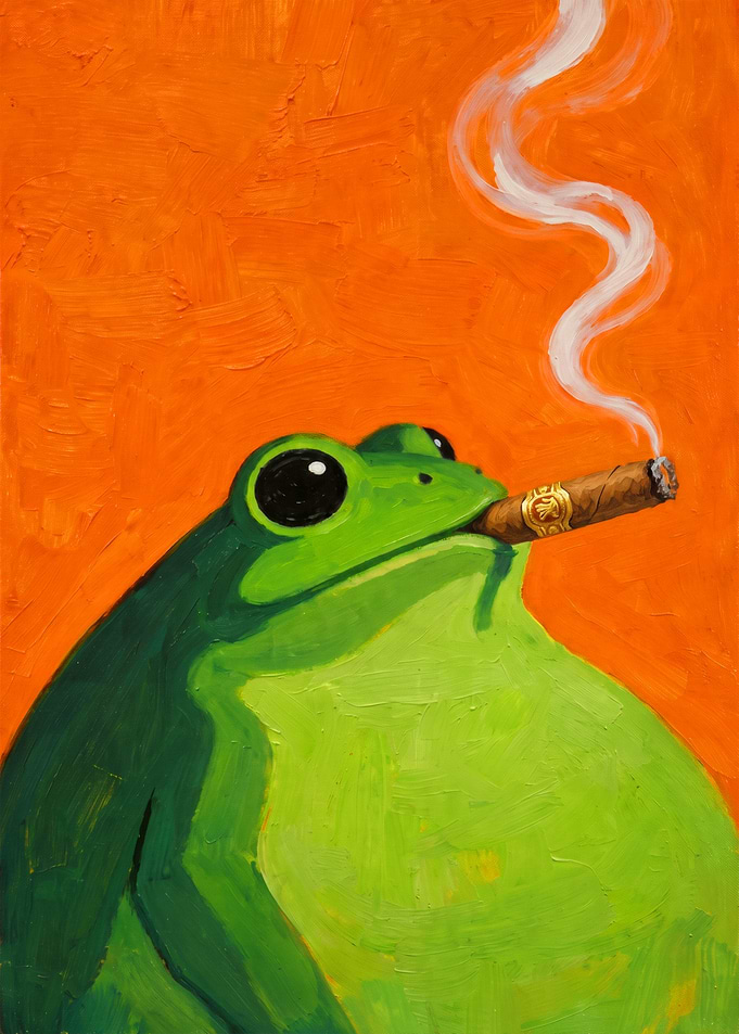Frog Smoking Cigar Oil Painting