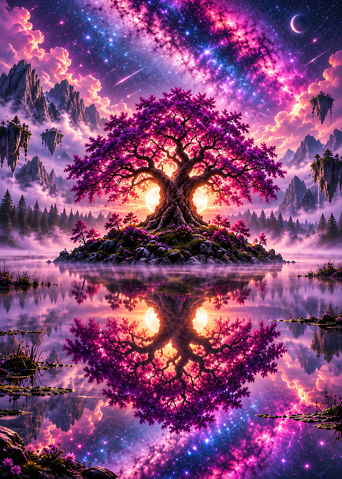 Ethereal Glowing Tree in Fantasy Landscape