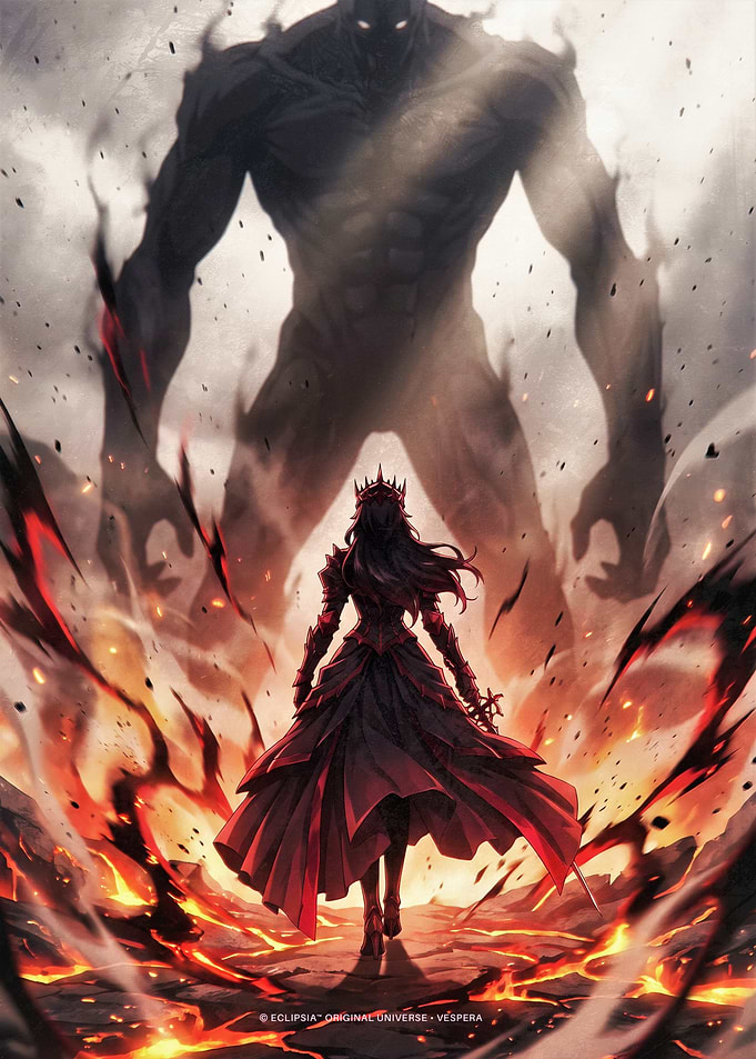 ECLIPSIA — Vespera Dark Queen Facing Giant Shadow Entity