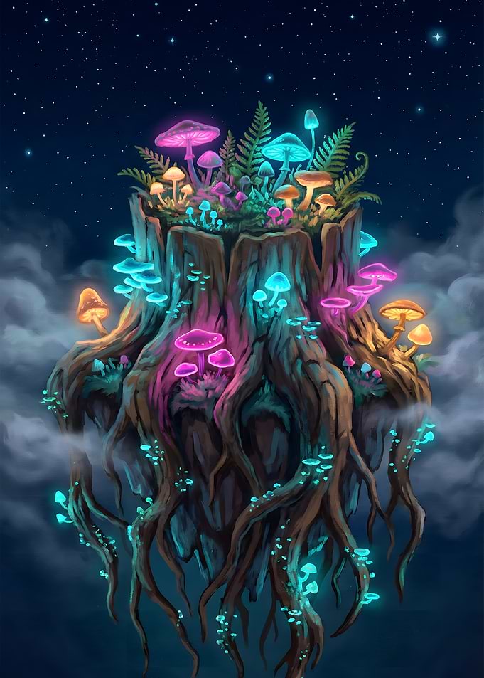 Floating Bioluminescent Mushroom Island