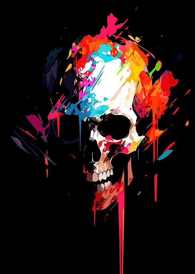 Colorful Abstract Paint Splatter Skull