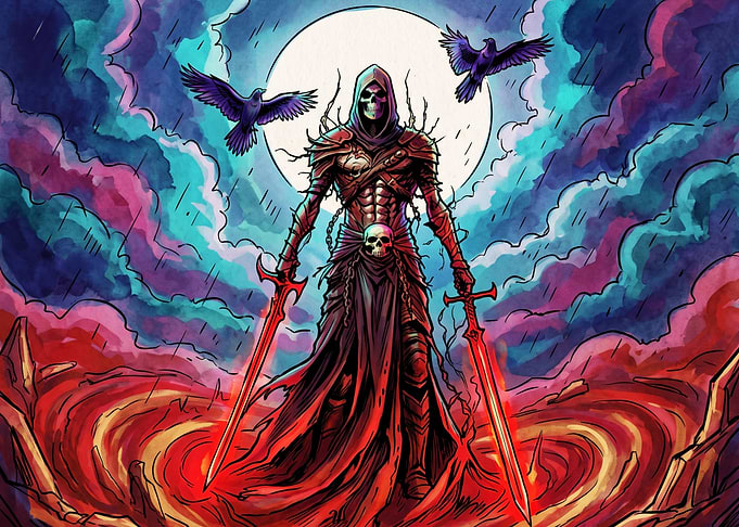 Grim Reaper Warrior with Glowing Swords