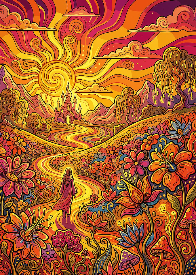Psychedelic Fantasy Landscape with Castle