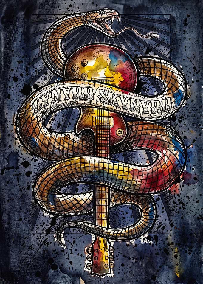 Lynyrd Skynyrd Snake and Guitar Art