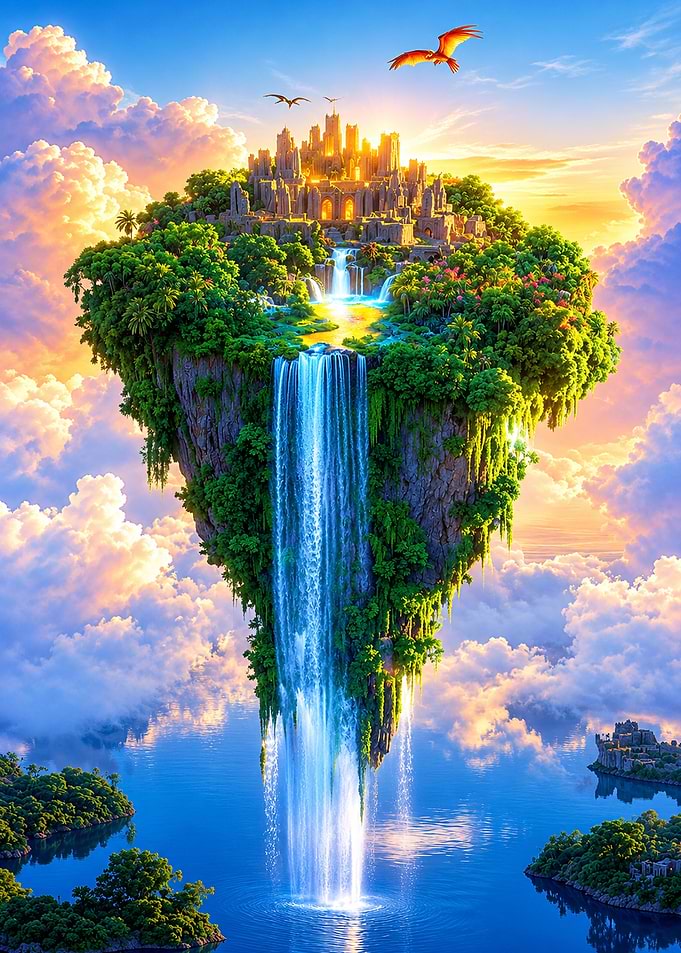 Floating Castle Above Tropical Waters