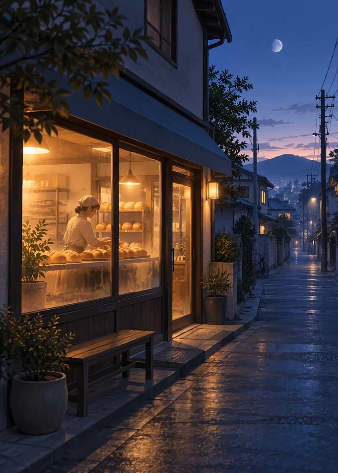 Cozy Bakery at Twilight