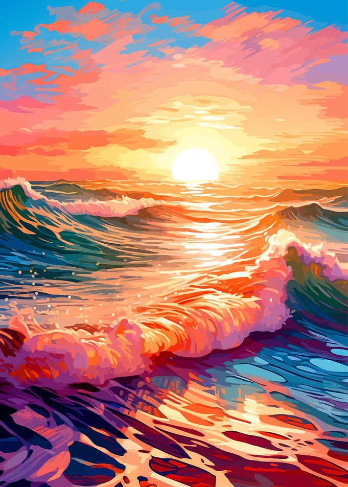 Vibrant Sunset Ocean Waves Painting