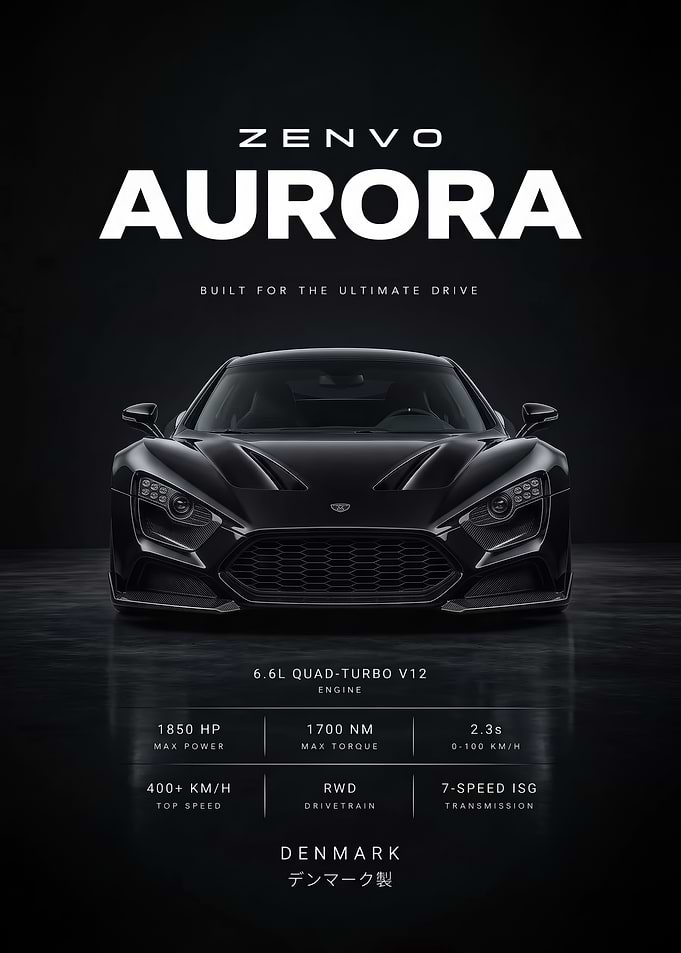 black sleek Zenvo Aurora Hypercar car Poster