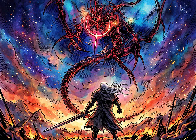 Warrior Facing a Cosmic Demon
