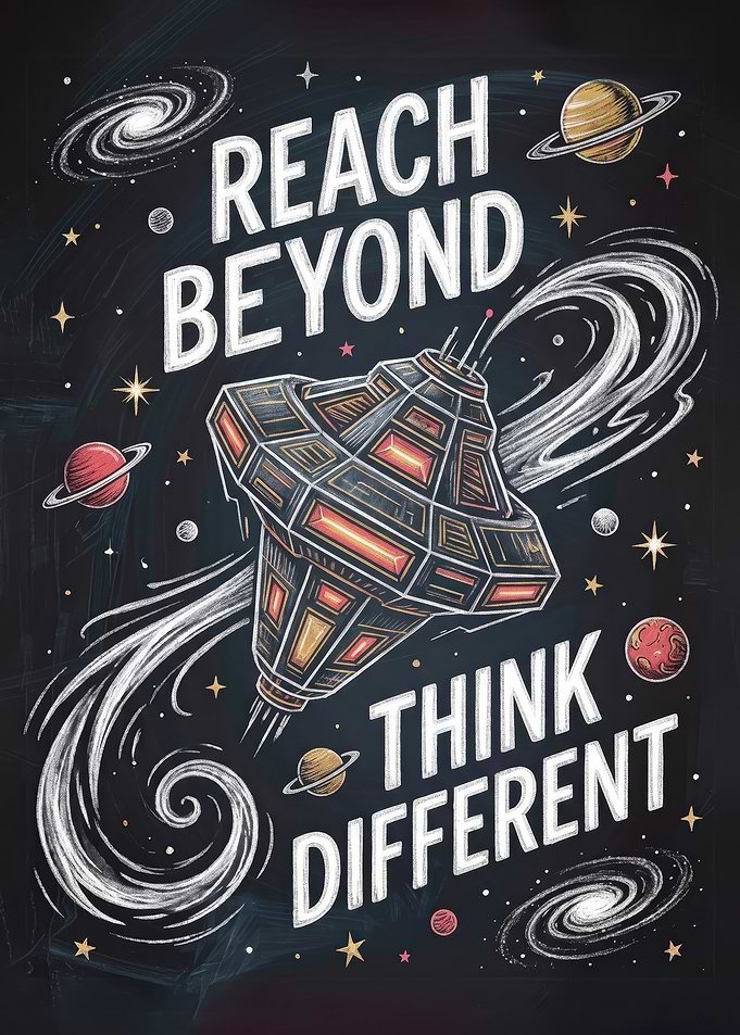 Reach Beyond Think Different Inspirational Motivational Space Poster