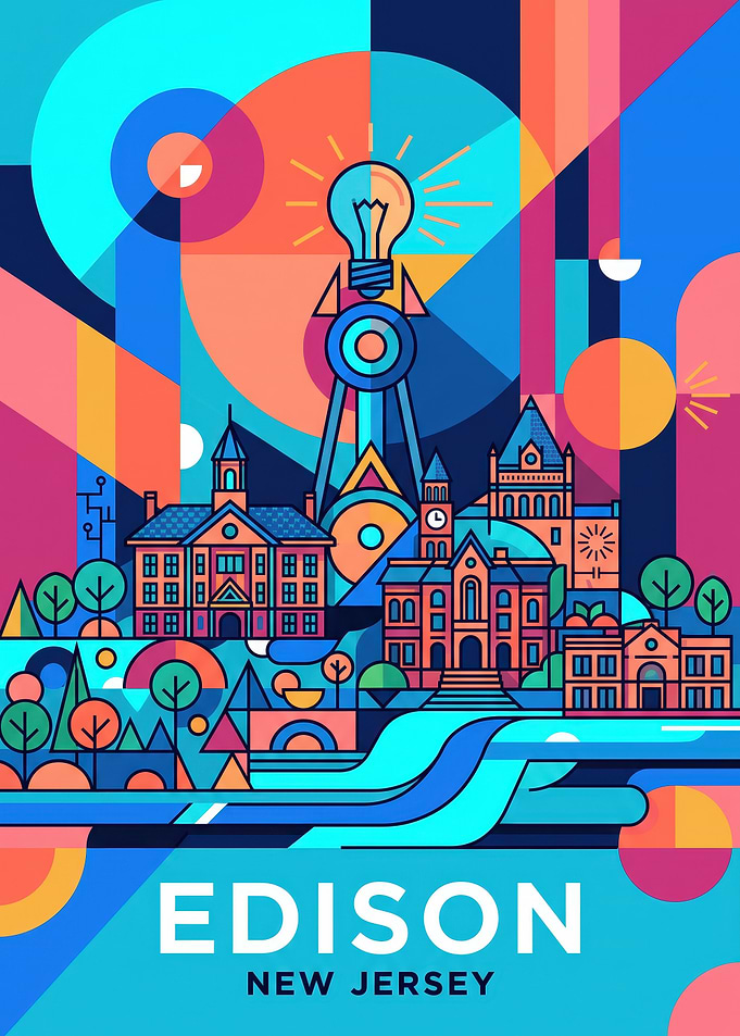 Edison New Jersey Geometric Cityscape Poster