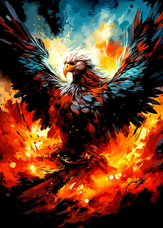 Majestic Eagle Rising from Fire