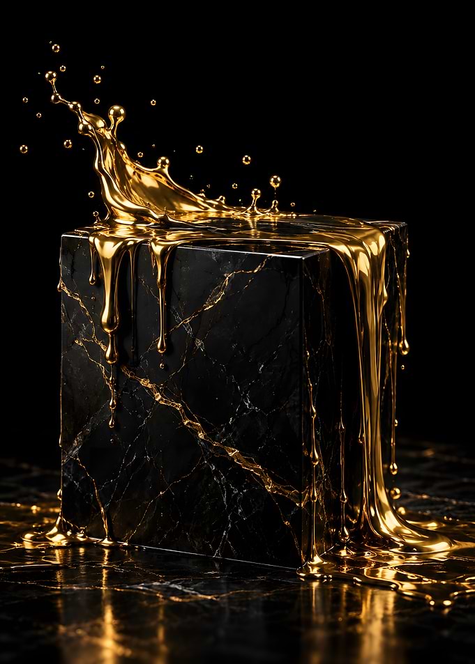 Liquid Gold Splashing on Black Marble