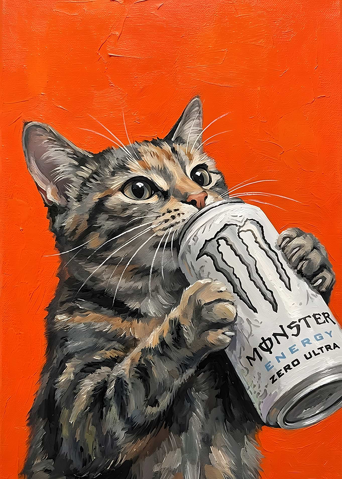 Cat Drinking Monster Energy Drink