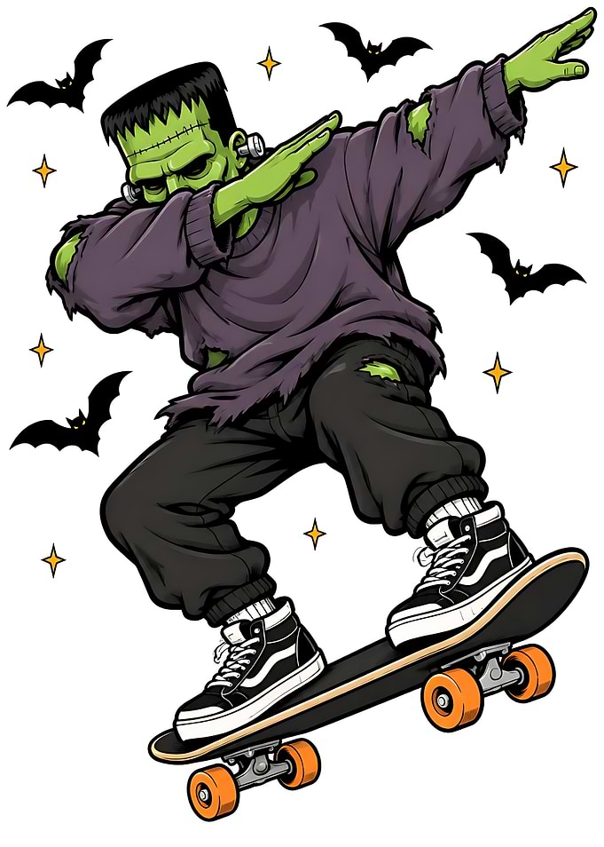 Frankenstein Monster Dabbing on Skateboard