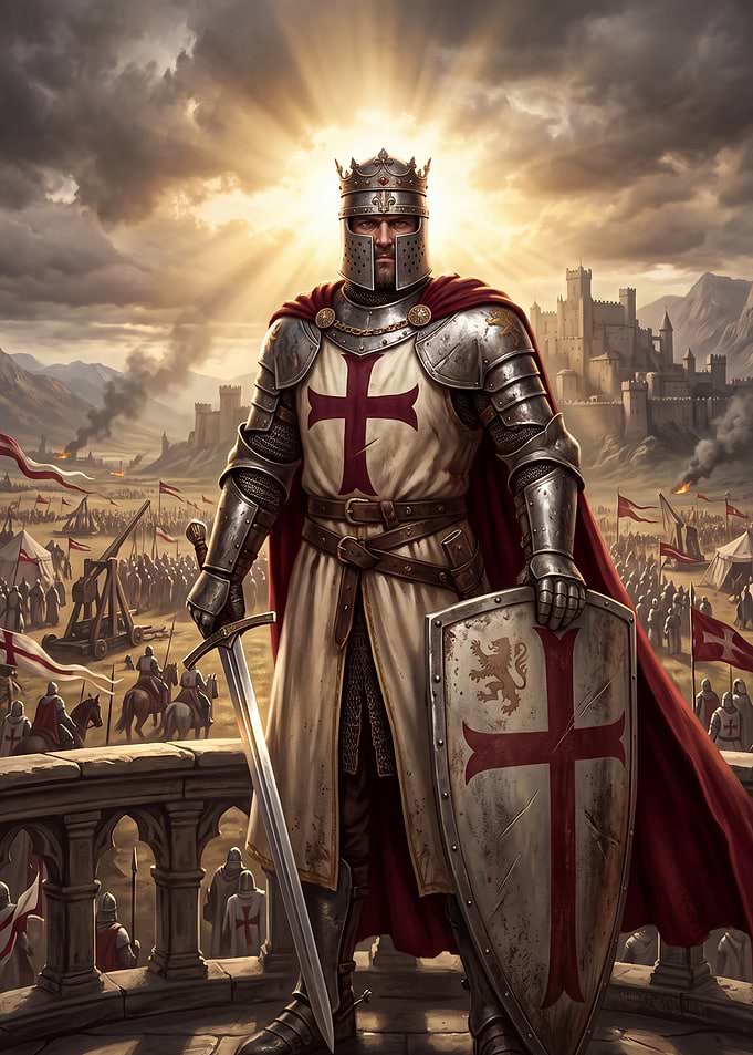 Crusader Knight Standing Before Battle