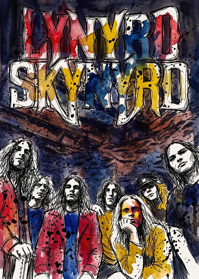 Lynyrd Skynyrd Band Watercolor Illustration