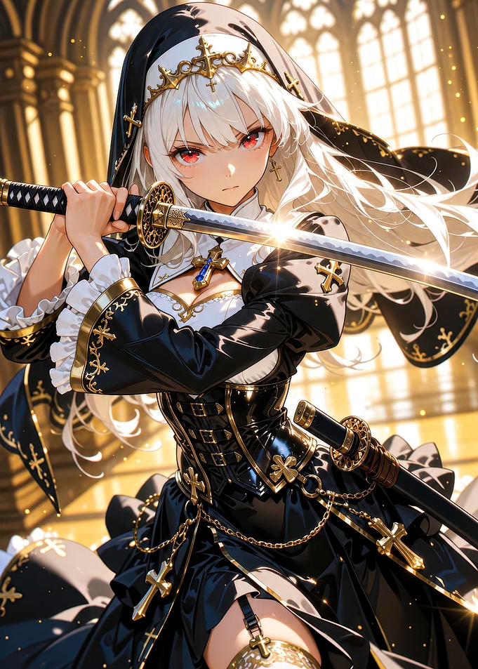 Anime Nun Warrior with Katana
