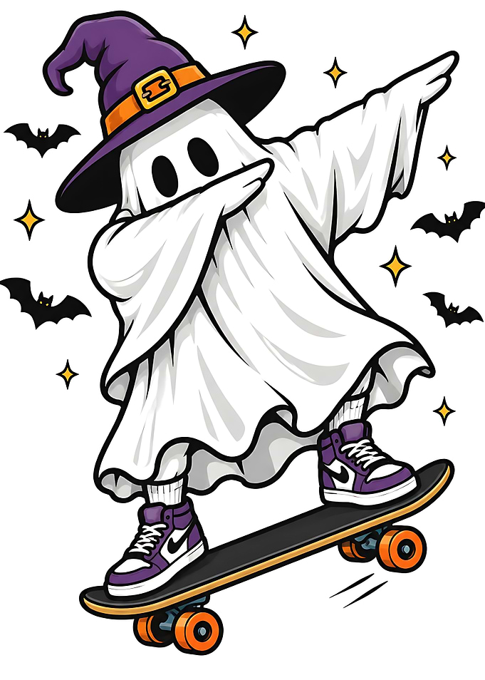 Dabbing Ghost Skater Halloween Illustration
