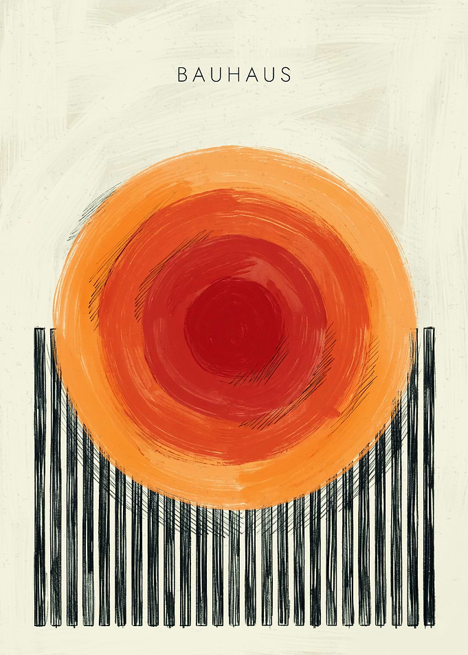 Geometric Sun Bauhaus Textured Minimalist Sketch