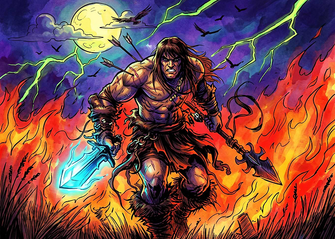 Fierce Barbarian Warrior in Battle