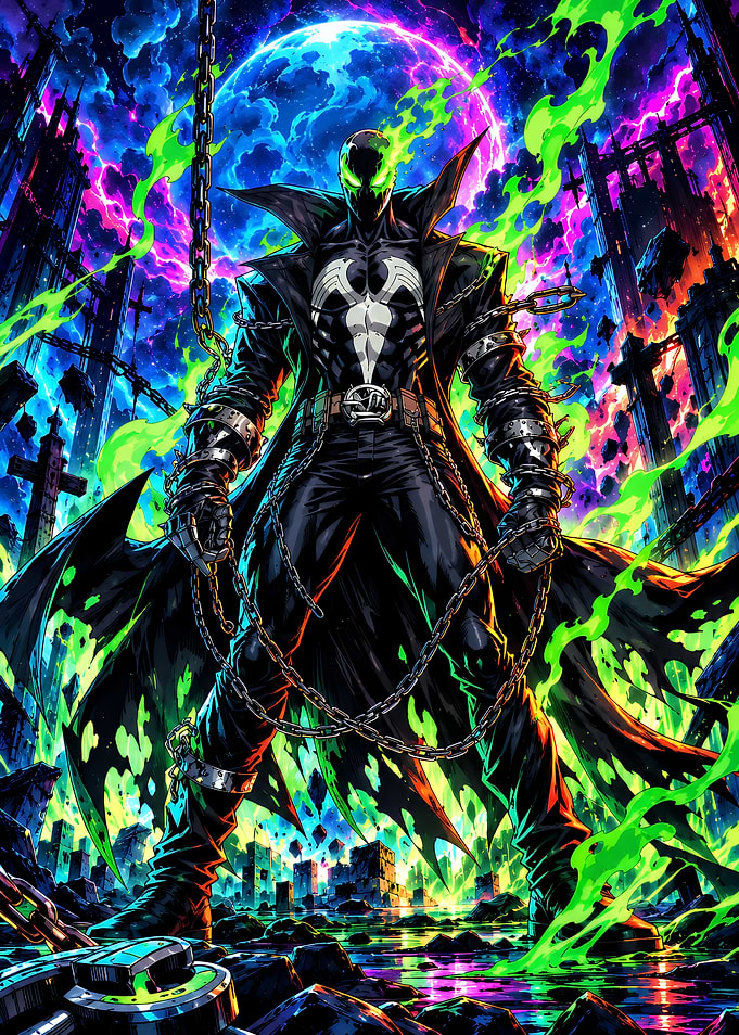 Spawn Standing Amidst Neon Chaos