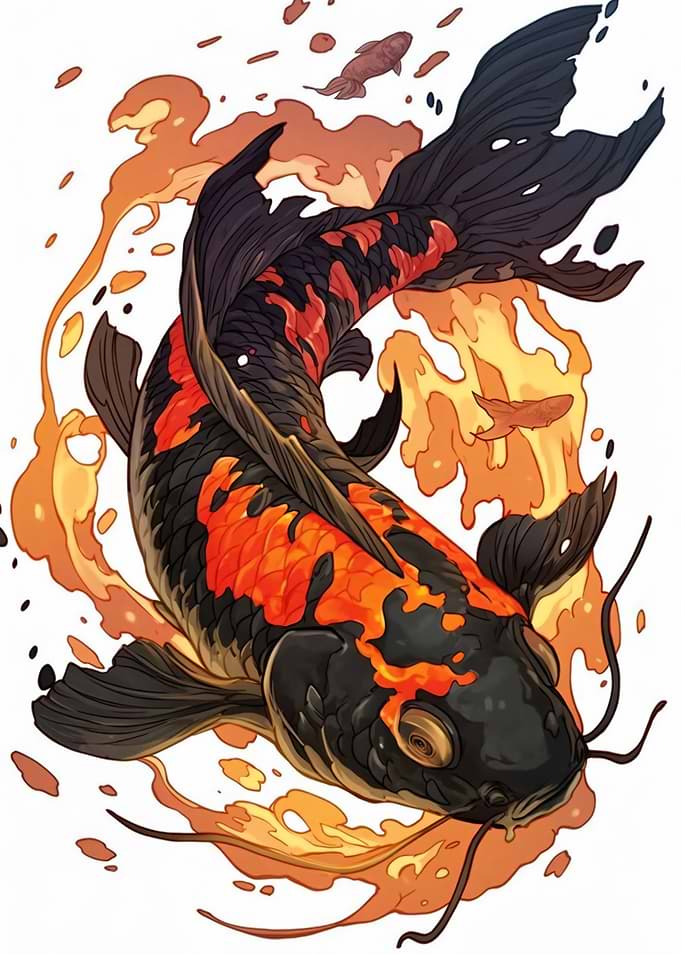 Dynamic Black and Orange Koi Fish