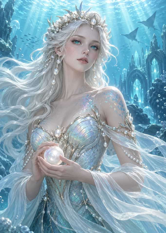 Ethereal Mermaid Queen with Pearl