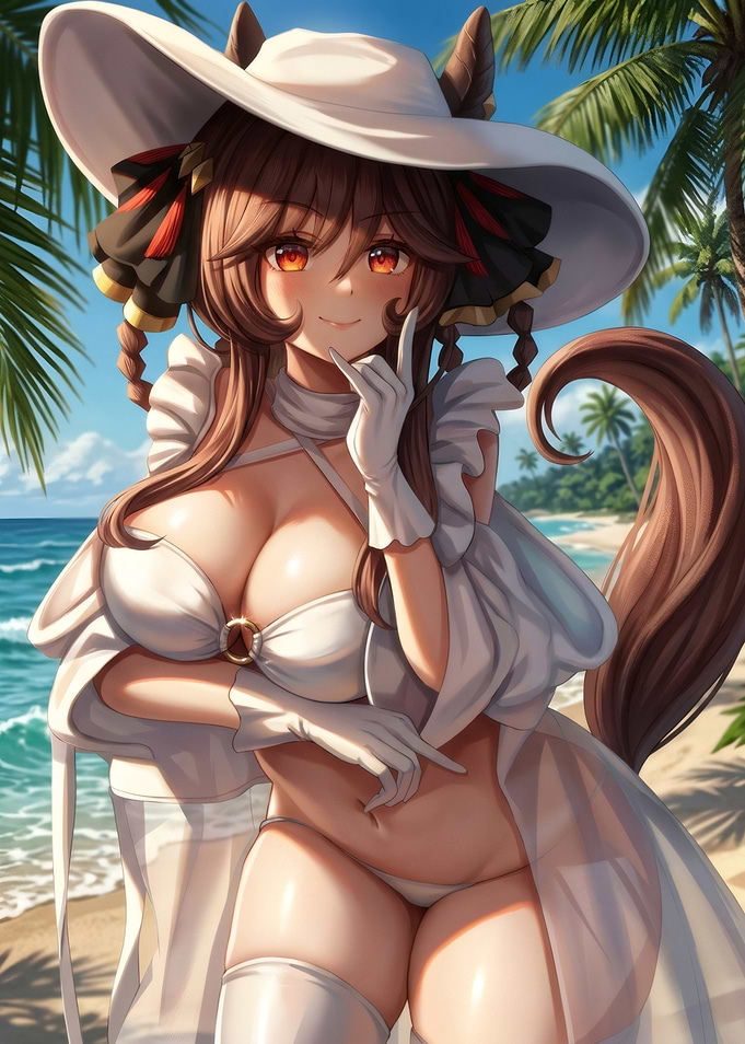Anime Girl in White Beach Outfit