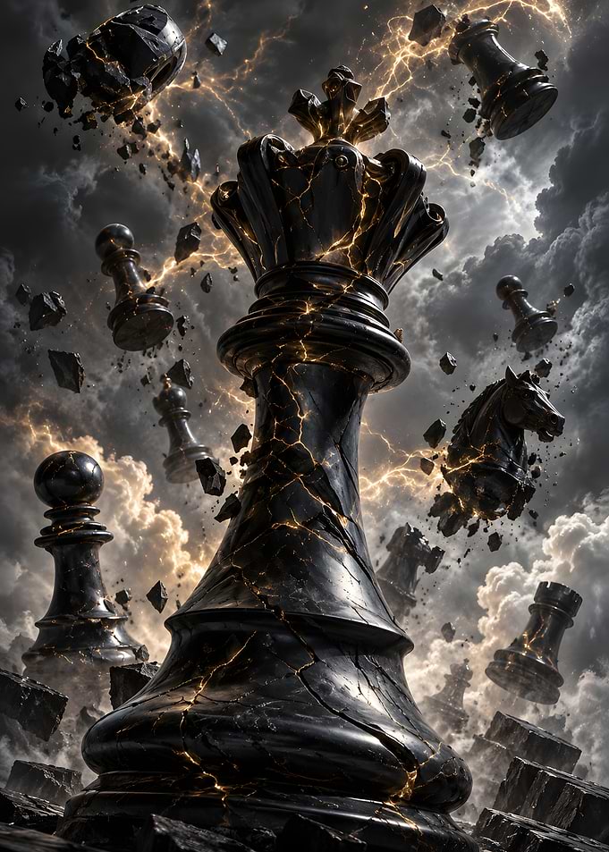Cracked Black Chess Queen Storm